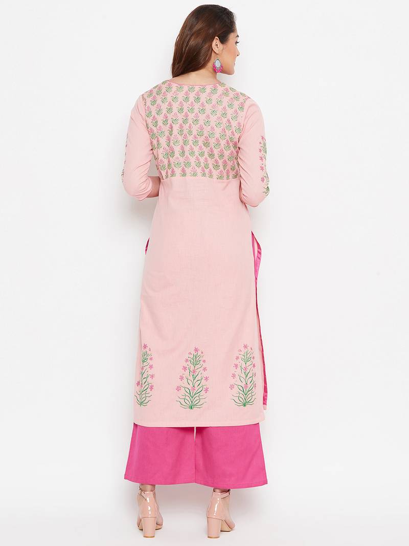 Women Angrakha Yoke Block Printed Kurta Pallazo Set