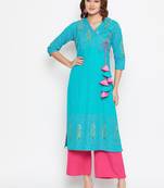 Women Angrakha Block Printed Kurta Pallazo Set