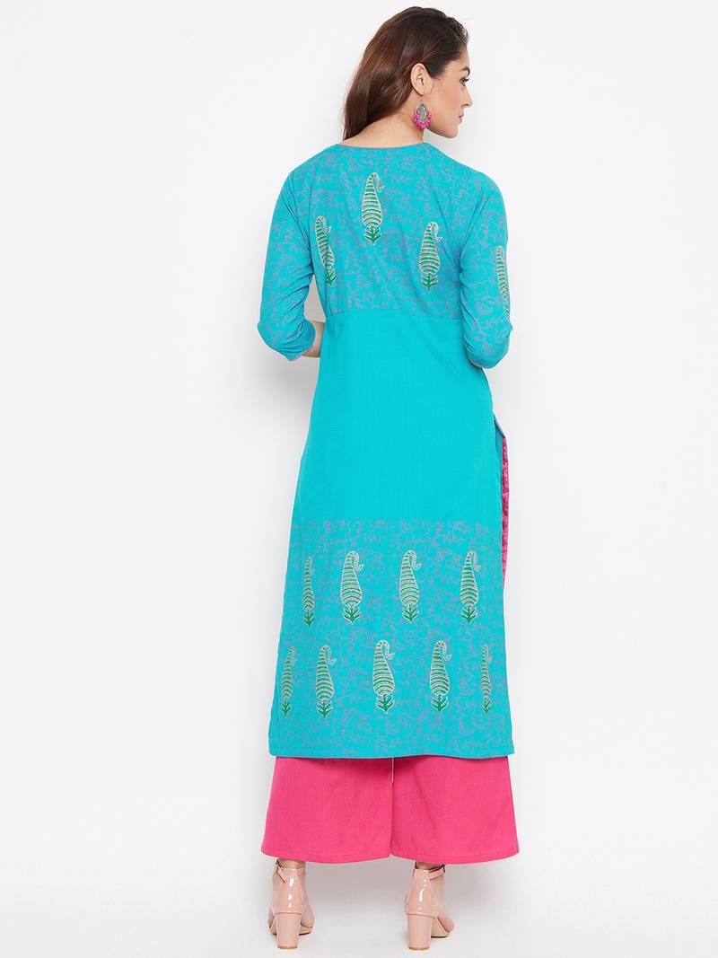 Women Angrakha Block Printed Kurta Pallazo Set