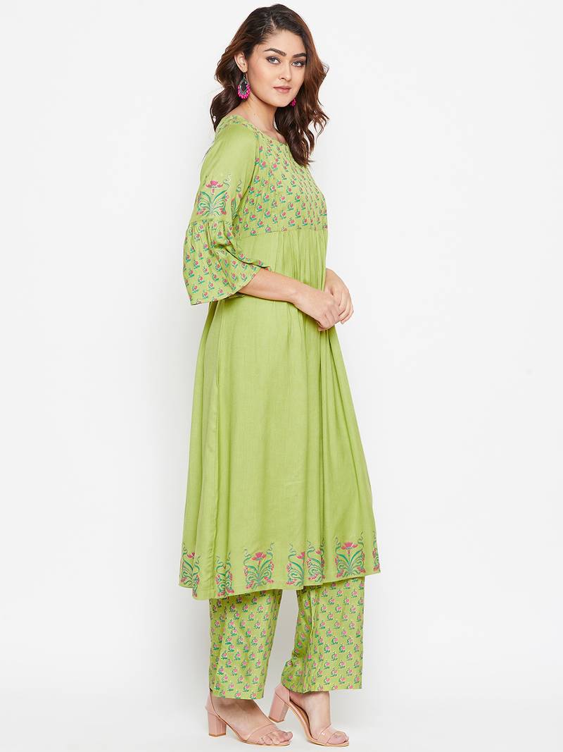Women Block Printed Gethered Kurta Pallazo Set