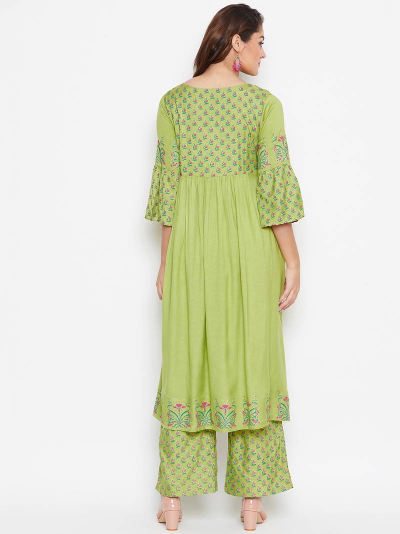 Women Block Printed Gethered Kurta Pallazo Set