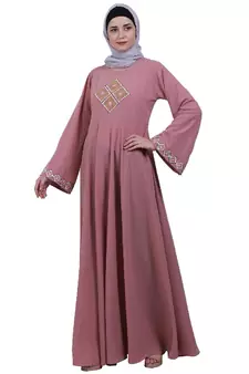 Baby Pink Embroidery Work Emirates Umbrella Eid Abaya