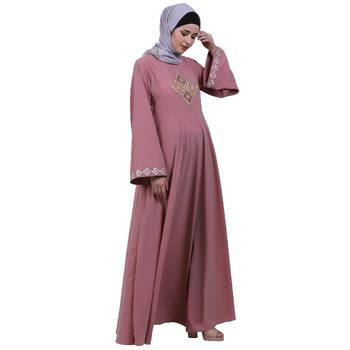 Baby Pink Embroidery Work Emirates Umbrella Eid Abaya 4