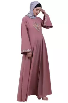 Baby Pink Embroidery Work Emirates Umbrella Eid Abaya