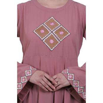 Baby Pink Embroidery Work Emirates Umbrella Eid Abaya 6
