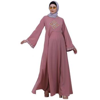 Baby Pink Embroidery Work Emirates Umbrella Eid Abaya 7