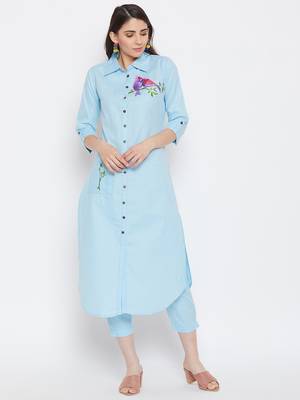 Women Embroidered Kurta Pant Set 1