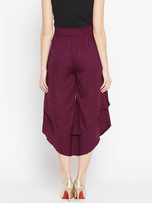 Women Burgundy Asymmetrical Layered Trouser 3