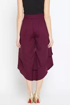 Women Burgundy Asymmetrical Layered Trouser