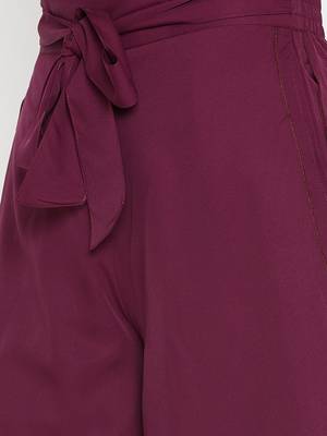 Women Burgundy Asymmetrical Layered Trouser 5