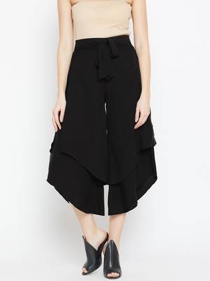 Women Black Asymmetrical Layered Trouser 1