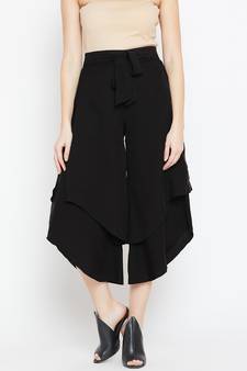 Women Black Asymmetrical Layered Trouser