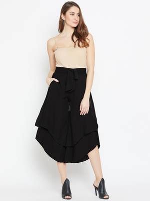 Women Black Asymmetrical Layered Trouser 2
