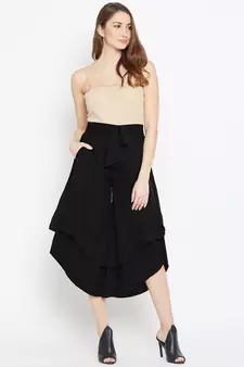 Women Black Asymmetrical Layered Trouser