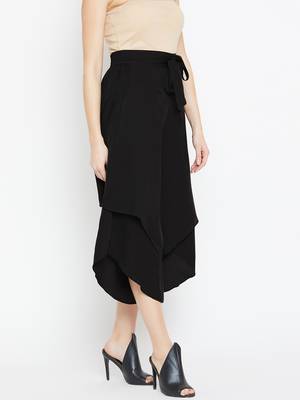 Women Black Asymmetrical Layered Trouser 4