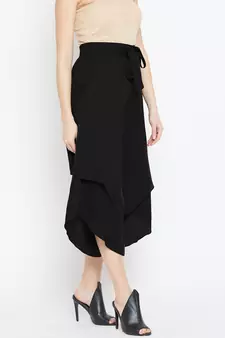 Women Black Asymmetrical Layered Trouser
