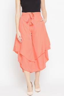 Women Coral Asymmetrical Layered Trouser