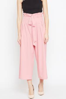 Women Peach Pleated Trouser