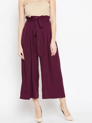 Women Burgundy Pleated Trouser 1