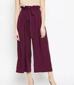 Women Burgundy Pleated Trouser