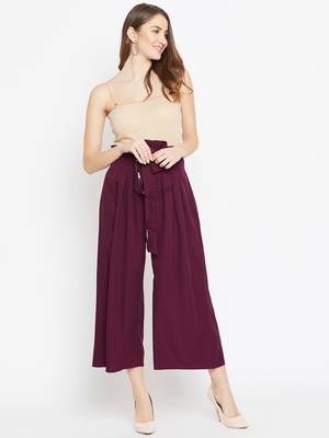 Women Burgundy Pleated Trouser 2