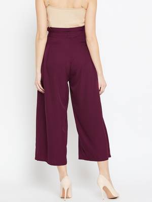 Women Burgundy Pleated Trouser 3