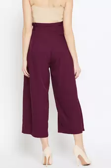 Women Burgundy Pleated Trouser