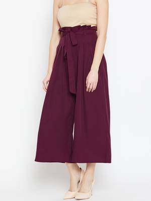 Women Burgundy Pleated Trouser 4