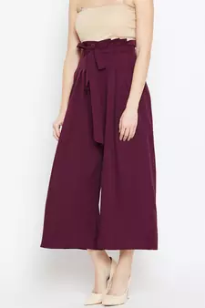 Women Burgundy Pleated Trouser
