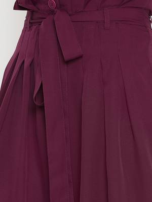 Women Burgundy Pleated Trouser 5