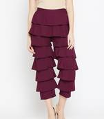 Women Burgundy Long Layered Ruffle Trouser