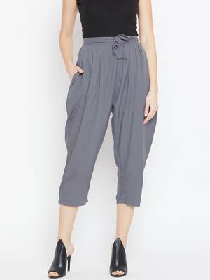 Women Grey Pleated Crop Trouser 1