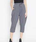 Women Grey Pleated Crop Trouser
