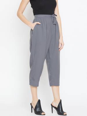 Women Grey Pleated Crop Trouser 4