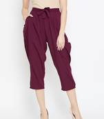 Women Burgundy Pleated Crop Trouser