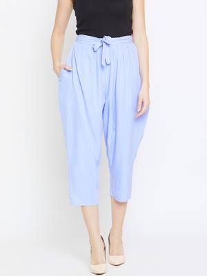 Women Blue Pleated Crop Trouser 1