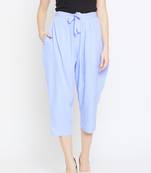 Women Blue Pleated Crop Trouser