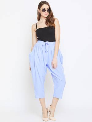 Women Blue Pleated Crop Trouser 2