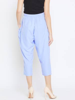 Women Blue Pleated Crop Trouser 3