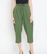 Women Olive Pleated Crop Trouser