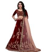 Maroon Colored Designer Partywear Embroidered Work Velvet Material  Cancan Lehenga Choli