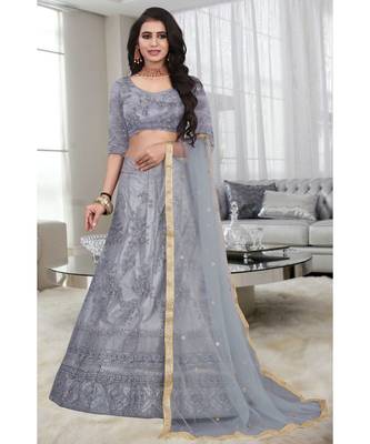 Grey Embroidered Attractive Party Wear silk  Cacan Lehenga choli 1