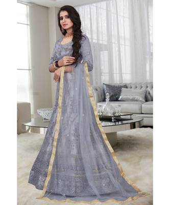 Grey Embroidered Attractive Party Wear silk  Cacan Lehenga choli 2