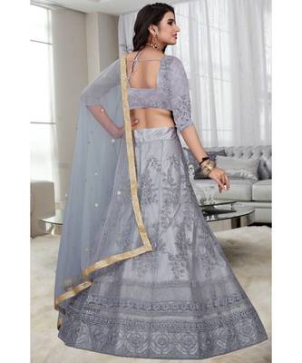 Grey Embroidered Attractive Party Wear silk  Cacan Lehenga choli 3