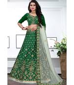 Green Colored Designer Partywear Embroidered Work Malay satin Material Cancan Lehenga Choli