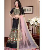 Black Colored Designer Partywear Embroidered Work Malay satin Material  Cancan Lehenga Choli