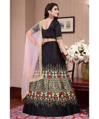 Black Colored Designer Partywear Embroidered Work Malay satin Material  Cancan Lehenga Choli 3