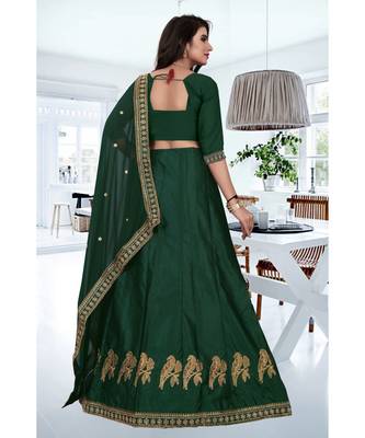Green Colored Designer Partywear Embroidered Work Silk Material  Cacan Lehenga Choli 3