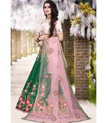 Green Colored Partywear Designer Embroidered Malay Satin Silk Cancan Lehenga Choli