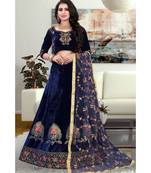 Blue Colored Designer Partywear Embroidered Work Velvet Material  Cancan Lehenga Choli